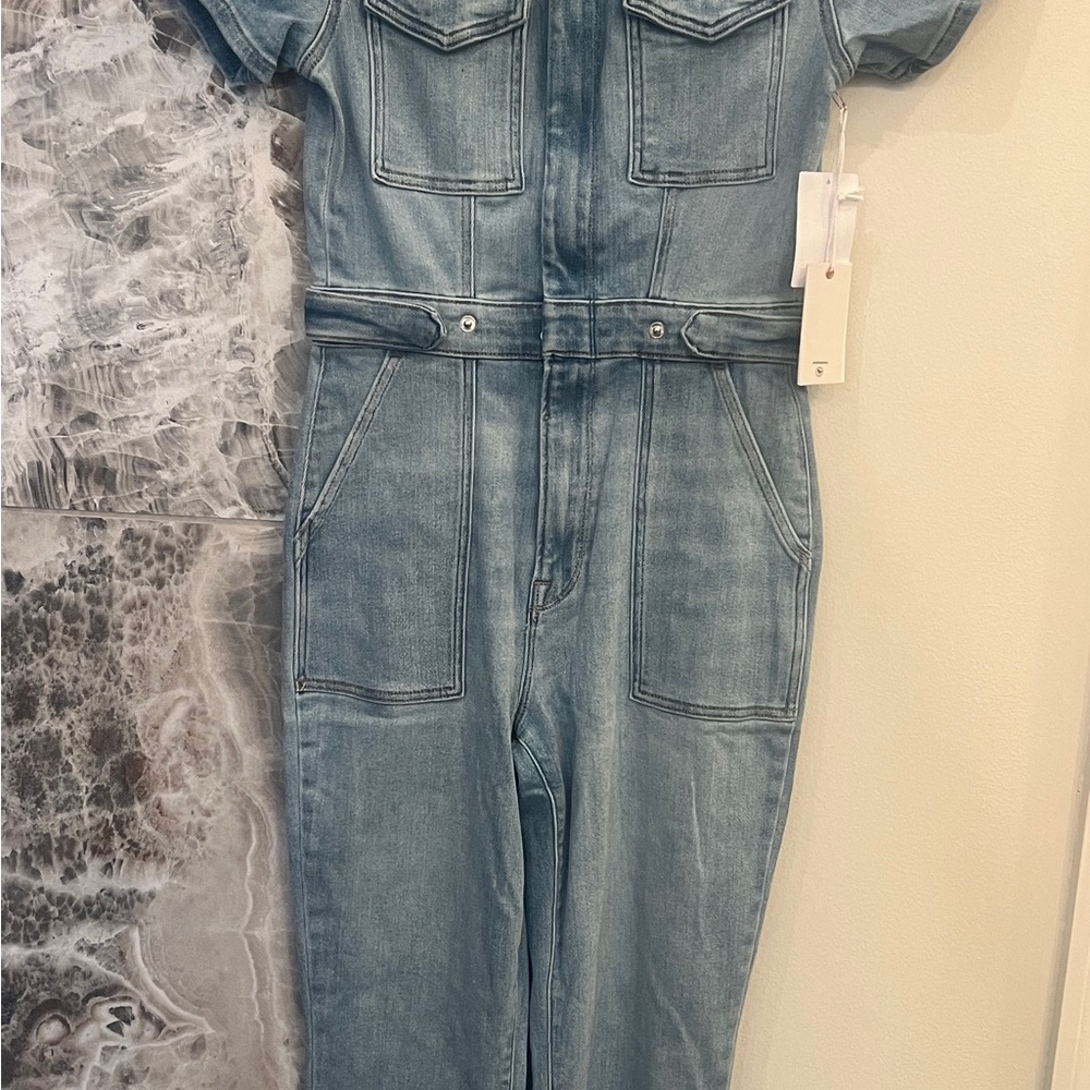 Good American Light Wash Denim Jumpsuit Size M BUT very small see pics